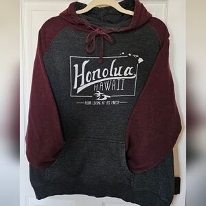 ✨ Honolua Surf Co. Hawaii Raglan Hoodie - Charcoal & Maroon XL ✨